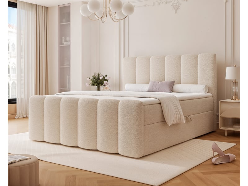  Lit adulte ferrero - 180x200 cm - avec matelas à ressorts - coffre de rangement à ouverture latérale - beige FERRERO - Conforama B
