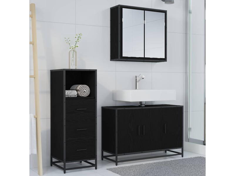  Ensemble de mobilier de salle de bain 3 pièces chêne noir cf64460  - Conforama C