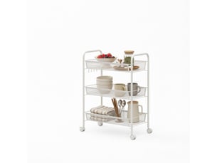Desserte roulante 3 niveaux avec paniers, chariot de rangement cuisine mobile, blanc