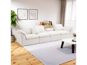 Canapé modulable 4 places 246x90 cm, canapé d'angle convertible avec pouf mobile, assise profonde en chenille beige