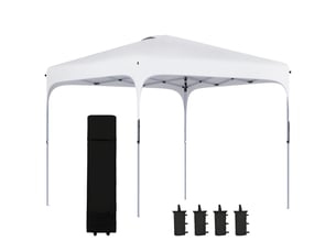 Tonnelle de jardin 2,5 x 2,5 x 2,7 m, hauteur réglable, anti-uv, imperméable, 4 sacs de lestage et sac de transport, blanche
