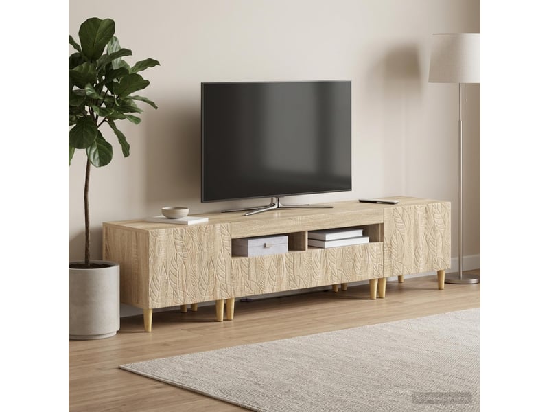  Ensemble de 3 meubles tv - banc tv - meuble de rangement led delft chêne sonoma  - Conforama C