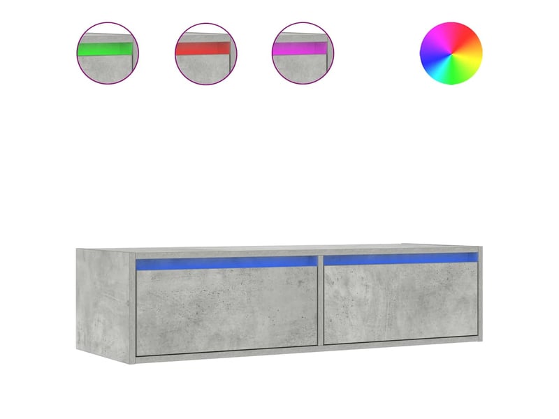  Meuble tv - banc tv - meuble de rangement avec lumières led gris béton 100x35,5x25 cm  - Conforama A