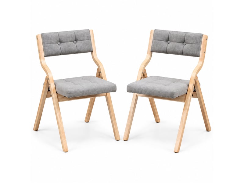  Chaises pliantes bois lot de 2, dossier incliné 110° pour confort optimal, gris, assise large et coussin velours  - Conforama E