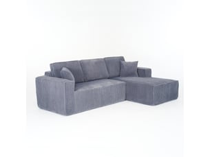 Canapé d'angle modulaire - forme en l - 2 places + méridienne - velours côtelé - gris - 235x128x60 cm