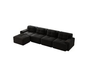 Canapé modulable 4 places 382x177x69 cm, sans montage, assise profonde, en velours côtelé, noir