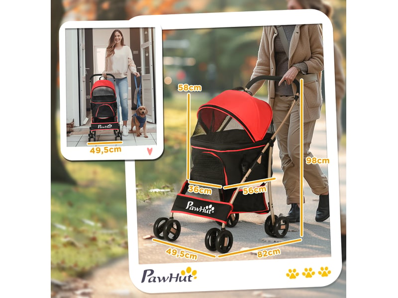 Poussette pour enfent 2-en-1 82 x 49,5 x 98 cm - rouge - pliable avec sac et panier de rangement - Conforama B