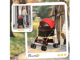 Poussette pour enfent 2-en-1 82 x 49,5 x 98 cm - rouge - pliable avec sac et panier de rangement