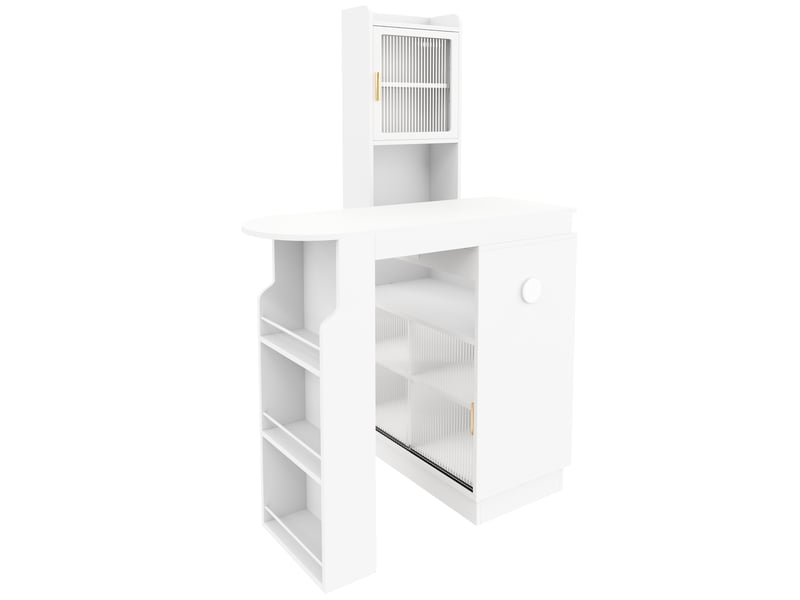  Table de bar extensible avec rangement, led, usb et prises, blanc, 131–170 x 40 x 170 cm  - Conforama E