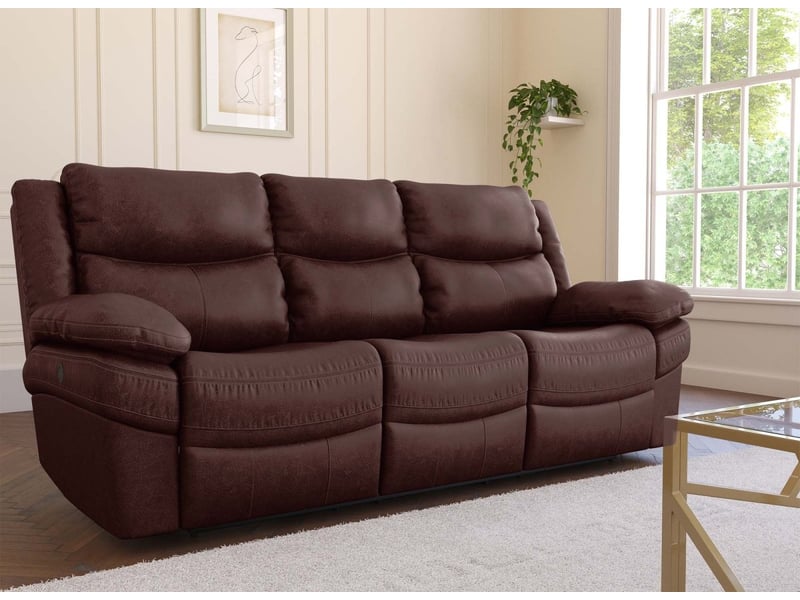 Canapé relax électrique 3 places en tissu microfibre marron alfred 7114F-MARR-3 - Conforama B
