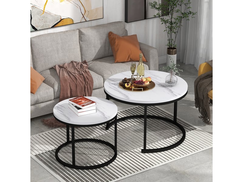  Table basse en mdf blanc, ronde, bout de canapé  - Conforama W