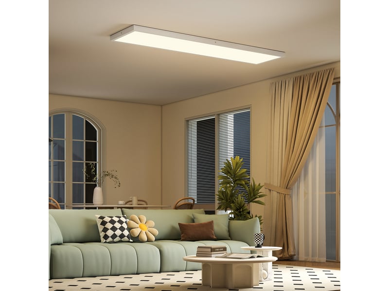Lot de 4 plafonniers led ultraplats blancs, 3 températures réglables, 120 x 30 cm, pour salon et salle à manger - Conforama B