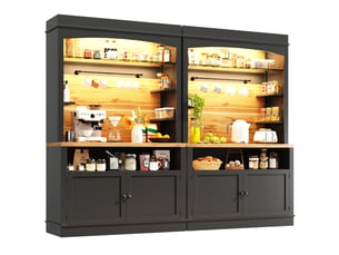 2pcs buffet de cuisine - buffet haut double avec led et étagères ouvertes - rangement avec portes support tasses 107x43x184cm- noir