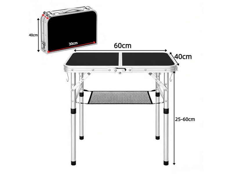 Table de jardin pliante avec filet de rangement amovible, hauteur réglable et poignée de transport pour balcon - Conforama C
