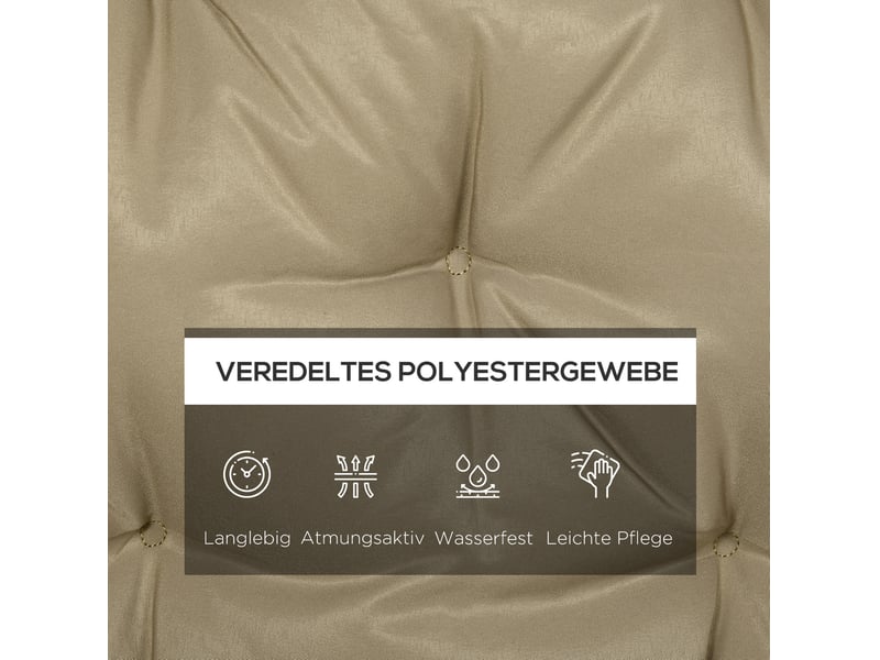  Coussin de banc 3 places 150x98x8 cm polyester kaki avec 6 liens, assise et dossier pour intérieur et extérieur  - Conforama D