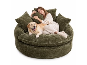 Fauteuil lounge géant 190,5 x 138 x 63 cm vert olive, mousse et tissu polyester, dossier réglable et coussin