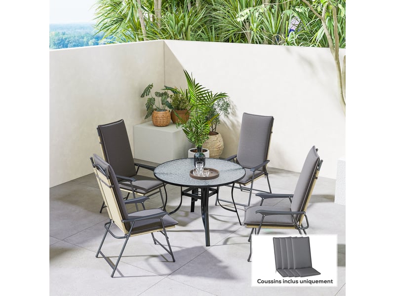  Lot de 4 coussins de chaise extérieur avec attaches et bande réglable, anti-décoloration upf50+, 124x50x5cm, gris  - Conforama C