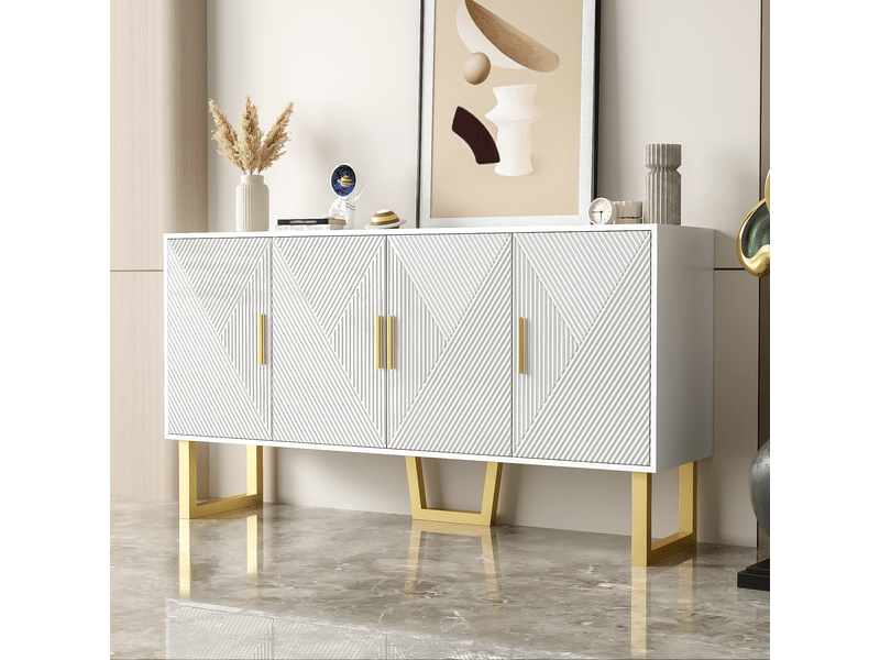  Buffet 4 portes à étagères réglables avec fermeture douce pour salle à manger 150×40×82 cm blanc  - Conforama C