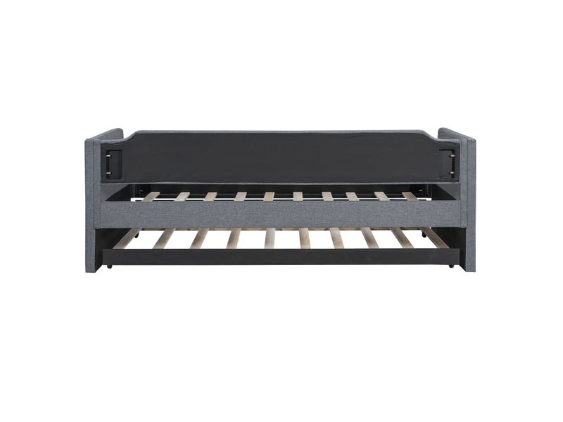  Lit banquette 90x200 capitonné avec lit gigogne - lin gris 213x97x81 cm  - Conforama D