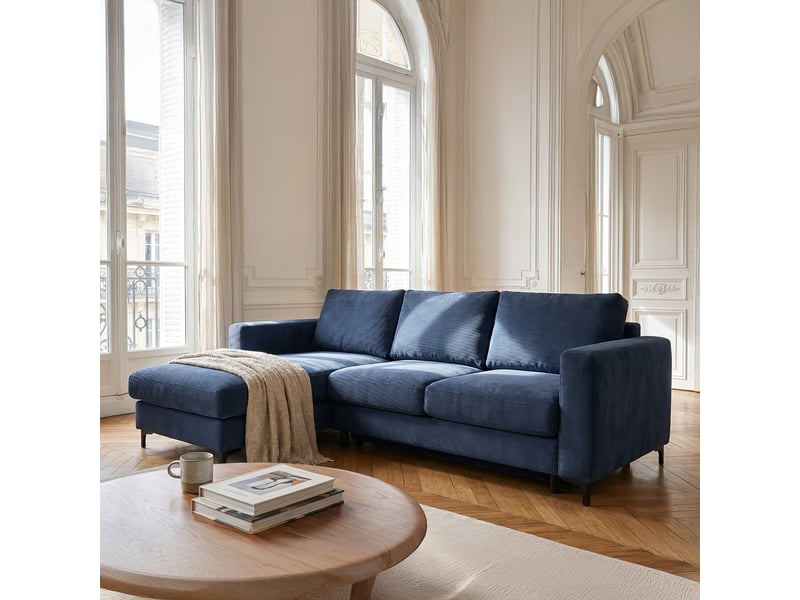  Canapé d'angle droit convertible - 4 places - velours côtelé - fiesole - bleu foncé 3CA52.CA.4AC.G.15 - Conforama B