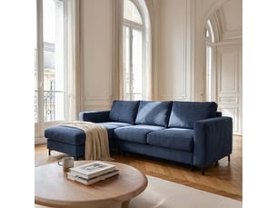 Canapé d'angle droit convertible - 4 places - velours côtelé - fiesole - bleu foncé