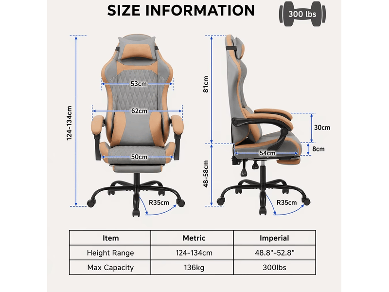  Fauteuil gaming et bureau inclinable 135° gris et marron avec repose-pieds  - Conforama C