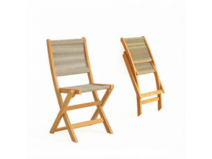 Chaise de jardin pliante 48x55,5x88 cm dossier tressé bois beige et naturel