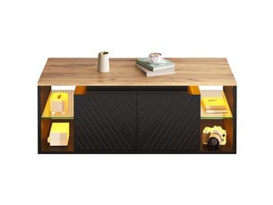 Table basse tcqpz 100 x 50 x 41 cm avec led et rangements noir effet bois