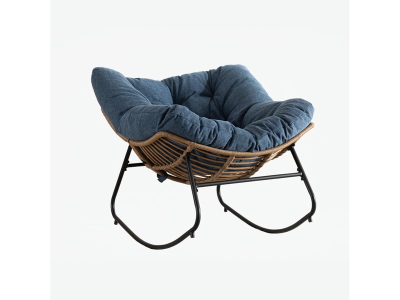  Fauteuil à bascule moderne en chenille bleu 98x102x77 cm  - Conforama A