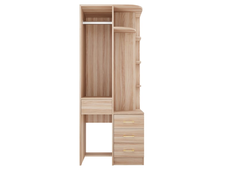 Armoire chambre penderie 70x55x175 cm - étagères, tiroirs et espace de rangement ouvert - bois naturel - Conforama R