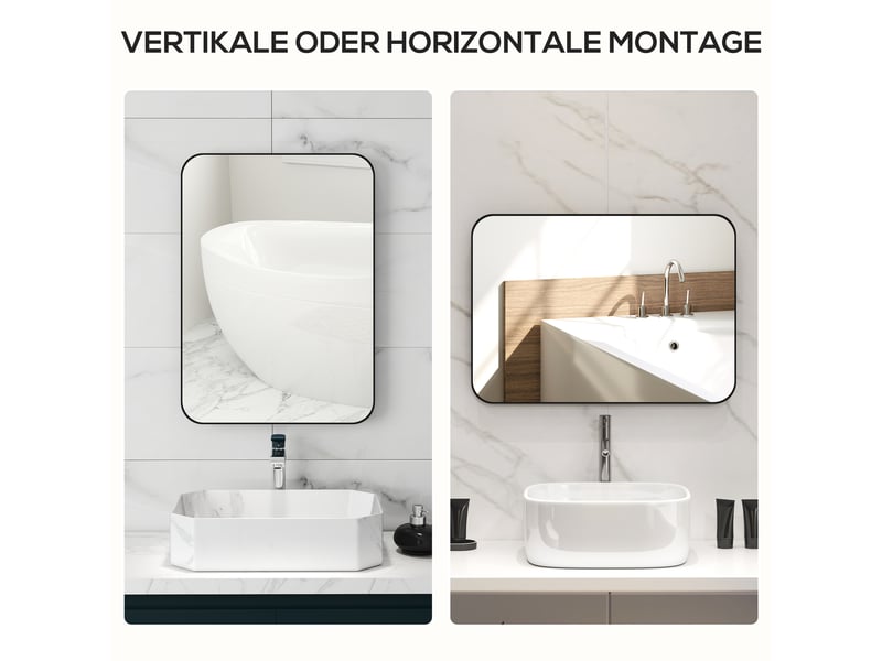  Miroir de salle de bain mural cadre en métal noir 50x2,5x70 cm  - Conforama D