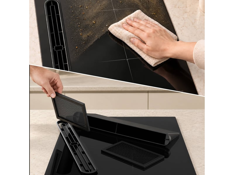 Plaque induction aspirante 2 feux 39 cm filtre charbon inclus booster 505 m³h avec fiche awbeh3952-2b AWBEH3952-2B - Conforama E