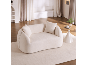 Canapé compressé 2 places 155x90x67 cm sans montage, sans structure, accoudoirs avec lacets, 2 coussins, mousse, tissu chenille blanc crème