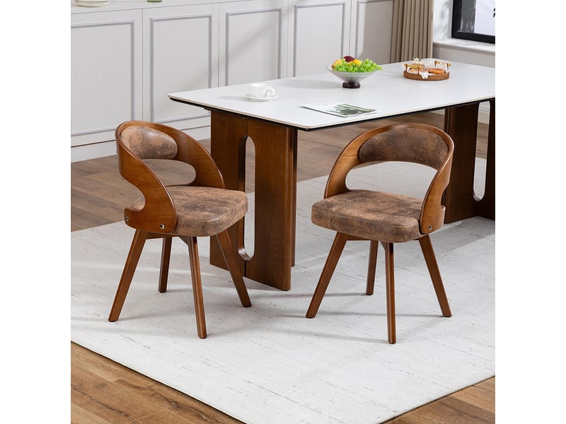 Chaise de salle à manger moderne pivotante en bois avec coussin tissu fonctionnel couleur café dossier incurvé chaise d'appoint pour cuisine café salon  - Conforama B