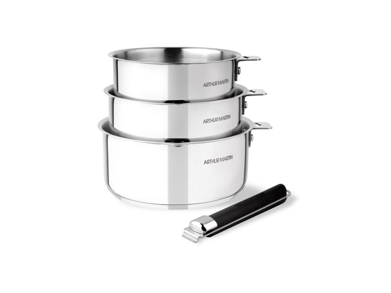 Set 3 casseroles 16-18-20cm avec poignée tous feux dont induction acier inoxydable arthur martin am9377 - Conforama A
