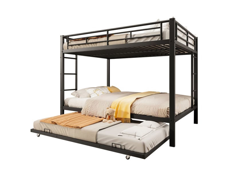  Lit superposé tcqpz 140 x 200 cm avec lit gigogne en métal noir pour chambre enfant sans matelas  - Conforama A