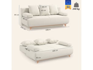 Canapé droit fixe   3 places Velours beige avec coffre de rangement