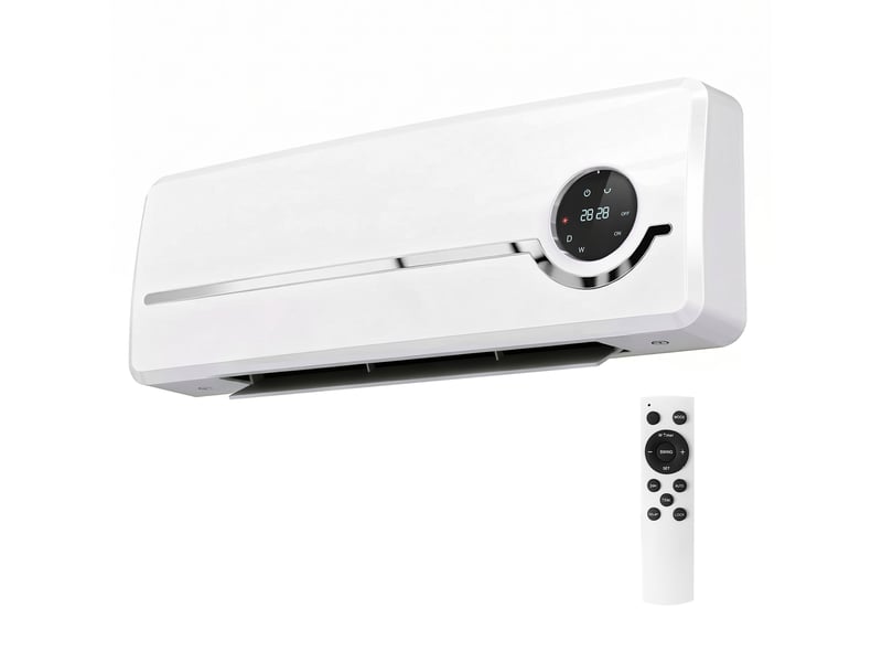  Chauffage mural en céramique 10002000w, radiateur électrique, ventilateur, thermostat, minuterie, 50x18,6x12,9cm, blanc  - Conforama A