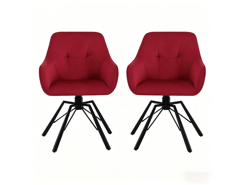  Chaise de salle à manger pivotante à 360 degrés avec accoudoirs et dossier rembourré, lot de 2 en velours rouge vin  - Conforama A