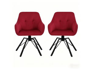 Chaise de salle à manger pivotante à 360 degrés avec accoudoirs et dossier rembourré, lot de 2 en velours rouge vin