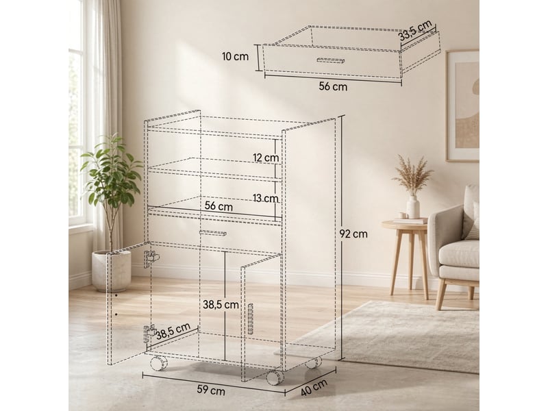  Desserte de cuisine meuble micro-ondes sur roulettes 1 tiroir 2 portes noir 59x40x92 cm T5828P581353 - Conforama C