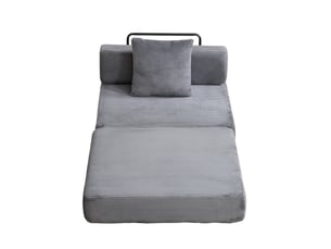 Fauteuil convertible 1 place 92,5x92,5 cm – gris foncé – velours côtelé pliable avec coussin et accoudoirs