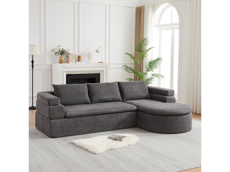  Canapé d’angle 3 places avec méridienne  - accoudoir étagé, 3 coussins de dossier, chenille - gris anthracite  - Conforama C