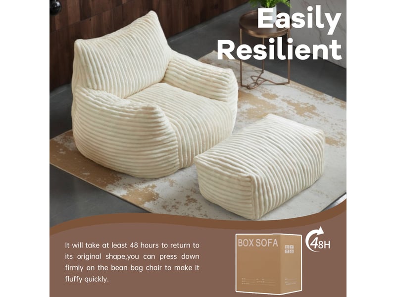  Fauteuil de détente,103x90x70 cm,avec repose-pieds,flanellette,blanc  - Conforama E