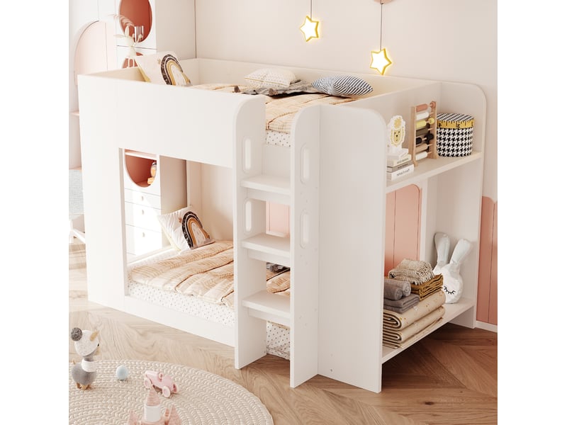  Lit superposé modenvie enfant adolescent 90 x 200 cm blanc avec rangement latéral  - Conforama B
