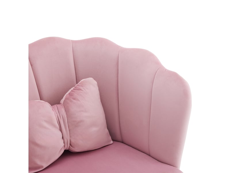  Lot de 4 chaises rembourrées à dossier pétale avec coussins de soutien et pieds métalliques dorés, en velours rose  - Conforama E