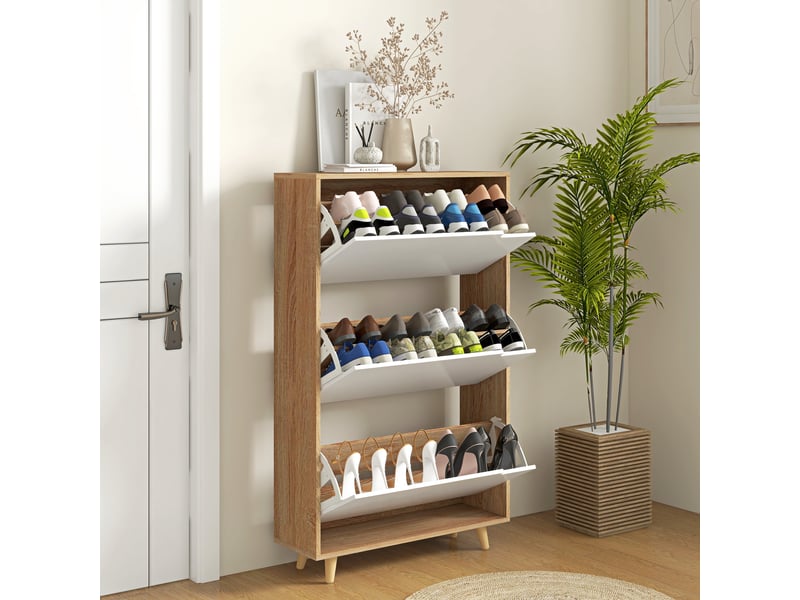 Meuble à chaussures gain de place à 3 tiroirs avec étagère réglable pour 18 à 24 paires de chaussures, 72 x 24 x 119 cm, blanc - Conforama B