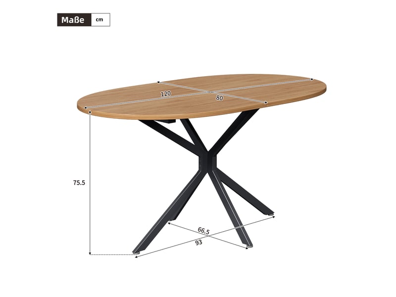  Table à manger ovale en mdf avec 4 pieds en croix,120x80cm,naturel table naturel - Conforama C