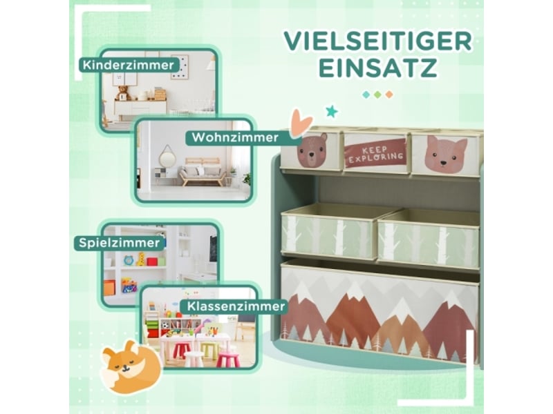  Armoire enfant verte avec 6 boîtes en tissu, motif mignon, rangement, 63x30x66 cm  - Conforama D