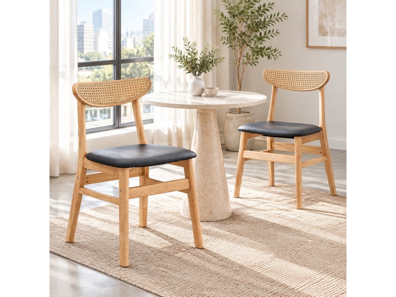  Chaise ergonomique à dossier en rotin en bois d'hévéa coloris naturel  - Conforama B